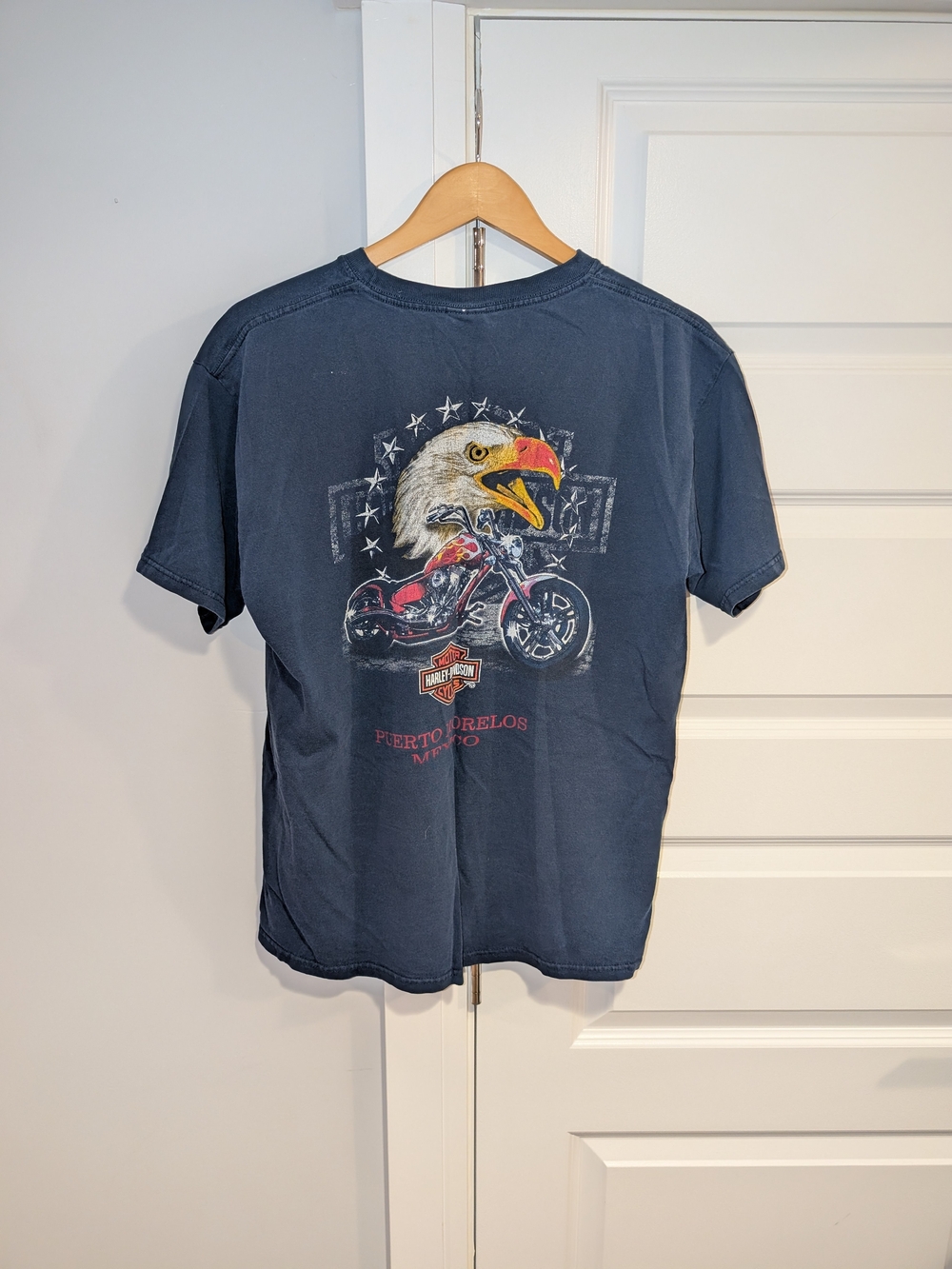 Vintage Harley-Davidson Puerto Morelos Mexico Eagle & Motorcycle Graphic T-Shirt